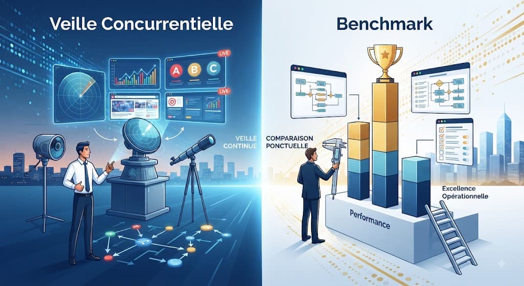 Découvrez comment distinguer la veille concurrentielle du benchmark pour piloter efficacement votre stratégie d'entreprise.